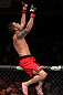 BELO HORIZONTE, BRAZIL - JUNE 23:   Marcos Vinicius "Vina" reacts after knocking out Wagner "Galeto" Campos  during their UFC 147 featherweight bout at Estadio Jornalista Felipe Drummond on June 23, 2012 in Belo Horizonte, Brazil.  (Photo by Josh Hedges/Zuffa LLC/Zuffa LLC via Getty Images)