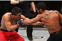 BELO HORIZONTE, BRAZIL - JUNE 23:   (R-L) Hugo "Wolverine" Viana punches John Teixeira during their UFC 147 featherweight bout at Estadio Jornalista Felipe Drummond on June 23, 2012 in Belo Horizonte, Brazil.  (Photo by Josh Hedges/Zuffa LLC/Zuffa LLC via Getty Images)