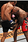 BELO HORIZONTE, BRAZIL - JUNE 23:   (L-R) Francisco Trinaldo delivers a knee to the mid-section of Delson "Pe De Chumbo" Heleno during their UFC 147 middleweight bout at Estadio Jornalista Felipe Drummond on June 23, 2012 in Belo Horizonte, Brazil.  (Photo by Josh Hedges/Zuffa LLC/Zuffa LLC via Getty Images)