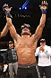 BELO HORIZONTE, BRAZIL - JUNE 23:   Francisco Trinaldo reacts after his TKO victory over Delson "Pe De Chumbo" Heleno during their UFC 147 middleweight bout at Estadio Jornalista Felipe Drummond on June 23, 2012 in Belo Horizonte, Brazil.  (Photo by Josh Hedges/Zuffa LLC/Zuffa LLC via Getty Images)