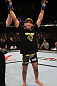 BELO HORIZONTE, BRAZIL - JUNE 23:   Hacran Dias reacts after defeating Yuri Alcantara during their UFC 147 featherweight bout at Estadio Jornalista Felipe Drummond on June 23, 2012 in Belo Horizonte, Brazil.  (Photo by Josh Hedges/Zuffa LLC/Zuffa LLC via Getty Images)