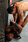 BELO HORIZONTE, BRAZIL - JUNE 23:   (R-L) Cezar "Mutante" Ferreira punches Sergio "Serginho" Moraes during their UFC 147 middleweight bout at Estadio Jornalista Felipe Drummond on June 23, 2012 in Belo Horizonte, Brazil.  (Photo by Josh Hedges/Zuffa LLC/Zuffa LLC via Getty Images)