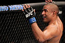 BELO HORIZONTE, BRAZIL - JUNE 23:   Sergio "Serginho" Moraes reacts to the crowd during his UFC 147 bout against Cezar "Mutante" Ferreira at Estadio Jornalista Felipe Drummond on June 23, 2012 in Belo Horizonte, Brazil.  (Photo by Josh Hedges/Zuffa LLC/Zuffa LLC via Getty Images)