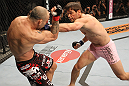 BELO HORIZONTE, BRAZIL - JUNE 23:   (R-L) Rich Franklin punches Wanderlei Silva during their UFC 147 catchweight bout at Estadio Jornalista Felipe Drummond on June 23, 2012 in Belo Horizonte, Brazil.  (Photo by Josh Hedges/Zuffa LLC/Zuffa LLC via Getty Images)