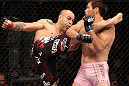 BELO HORIZONTE, BRAZIL - JUNE 23:   (L-R) Wanderlei Silva kicks Rich Franklin during their UFC 147 catchweight bout at Estadio Jornalista Felipe Drummond on June 23, 2012 in Belo Horizonte, Brazil.  (Photo by Josh Hedges/Zuffa LLC/Zuffa LLC via Getty Images)