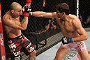 BELO HORIZONTE, BRAZIL - JUNE 23:   (R-L) Rich Franklin punches Wanderlei Silva during their UFC 147 catchweight bout at Estadio Jornalista Felipe Drummond on June 23, 2012 in Belo Horizonte, Brazil.  (Photo by Josh Hedges/Zuffa LLC/Zuffa LLC via Getty Images)