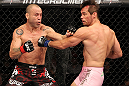 BELO HORIZONTE, BRAZIL - JUNE 23:   (L-R) Wanderlei Silva punches Rich Franklin during their UFC 147 catchweight bout at Estadio Jornalista Felipe Drummond on June 23, 2012 in Belo Horizonte, Brazil.  (Photo by Josh Hedges/Zuffa LLC/Zuffa LLC via Getty Images)