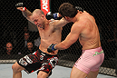 BELO HORIZONTE, BRAZIL - JUNE 23:   (R-L) Rich Franklin punches Wanderlei Silva during their UFC 147 catchweight bout at Estadio Jornalista Felipe Drummond on June 23, 2012 in Belo Horizonte, Brazil.  (Photo by Josh Hedges/Zuffa LLC/Zuffa LLC via Getty Images)