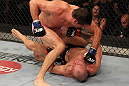 BELO HORIZONTE, BRAZIL - JUNE 23:   (L-R) Rich Franklin punches Wanderlei Silva during their UFC 147 catchweight bout at Estadio Jornalista Felipe Drummond on June 23, 2012 in Belo Horizonte, Brazil.  (Photo by Josh Hedges/Zuffa LLC/Zuffa LLC via Getty Images)