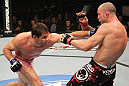 BELO HORIZONTE, BRAZIL - JUNE 23:   (L-R) Rich Franklin punches Wanderlei Silva during their UFC 147 catchweight bout at Estadio Jornalista Felipe Drummond on June 23, 2012 in Belo Horizonte, Brazil.  (Photo by Josh Hedges/Zuffa LLC/Zuffa LLC via Getty Images)