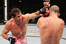 BELO HORIZONTE, BRAZIL - JUNE 23:   (L-R) Rich Franklin punches Wanderlei Silva during their UFC 147 catchweight bout at Estadio Jornalista Felipe Drummond on June 23, 2012 in Belo Horizonte, Brazil.  (Photo by Josh Hedges/Zuffa LLC/Zuffa LLC via Getty Images)