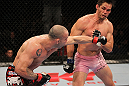 BELO HORIZONTE, BRAZIL - JUNE 23:   (L-R) Wanderlei Silva punches Rich Franklin during their UFC 147 catchweight bout at Estadio Jornalista Felipe Drummond on June 23, 2012 in Belo Horizonte, Brazil.  (Photo by Josh Hedges/Zuffa LLC/Zuffa LLC via Getty Images)
