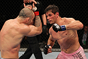 BELO HORIZONTE, BRAZIL - JUNE 23:   (R-L) Rich Franklin punches Wanderlei Silva during their UFC 147 catchweight bout at Estadio Jornalista Felipe Drummond on June 23, 2012 in Belo Horizonte, Brazil.  (Photo by Josh Hedges/Zuffa LLC/Zuffa LLC via Getty Images)
