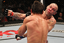 BELO HORIZONTE, BRAZIL - JUNE 23:   (R-L) Wanderlei Silva punches Rich Franklin during their UFC 147 catchweight bout at Estadio Jornalista Felipe Drummond on June 23, 2012 in Belo Horizonte, Brazil.  (Photo by Josh Hedges/Zuffa LLC/Zuffa LLC via Getty Images)