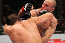 BELO HORIZONTE, BRAZIL - JUNE 23:   (R-L) Wanderlei Silva and Rich Franklin trade punches during their UFC 147 catchweight bout at Estadio Jornalista Felipe Drummond on June 23, 2012 in Belo Horizonte, Brazil.  (Photo by Josh Hedges/Zuffa LLC/Zuffa LLC via Getty Images)