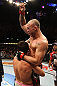 BELO HORIZONTE, BRAZIL - JUNE 23:   (L-R) Rich Franklin hugs Wanderlei Silva after their five-round UFC 147 catchweight bout at Estadio Jornalista Felipe Drummond on June 23, 2012 in Belo Horizonte, Brazil.  (Photo by Josh Hedges/Zuffa LLC/Zuffa LLC via Getty Images)