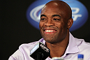 LAS VEGAS, NV - JULY 3:   UFC Middleweight Champion Anderson Silva attends  the UFC 148 press conference at Lagasse's Stadium inside The Palazzo on July 3, 2012 in Las Vegas, Nevada.  (Photo by Josh Hedges/Zuffa LLC/Zuffa LLC via Getty Images)