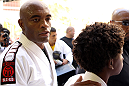LAS VEGAS, NV - JULY 5:   Anderson Silva works out for the fans and media during the UFC 148 Open Workouts inside XS nightclub at the Encore on July 5, 2012 in Las Vegas, Nevada.  (Photo by Josh Hedges/Zuffa LLC/Zuffa LLC via Getty Images)