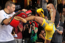 LAS VEGAS, NV - JULY 5:   Anderson Silva works out for the fans and media during the UFC 148 Open Workouts inside XS nightclub at the Encore on July 5, 2012 in Las Vegas, Nevada.  (Photo by Josh Hedges/Zuffa LLC/Zuffa LLC via Getty Images)