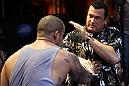 LAS VEGAS, NV - JULY 5:   Martial arts actor Steven Seagal demonstrates a technique during the UFC 148 Open Workouts inside XS nightclub at the Encore on July 5, 2012 in Las Vegas, Nevada.  (Photo by Josh Hedges/Zuffa LLC/Zuffa LLC via Getty Images)