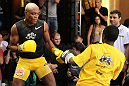 LAS VEGAS, NV - JULY 5:   Anderson Silva works out for the fans and media during the UFC 148 Open Workouts inside XS nightclub at the Encore on July 5, 2012 in Las Vegas, Nevada.  (Photo by Josh Hedges/Zuffa LLC/Zuffa LLC via Getty Images)