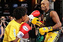 LAS VEGAS, NV - JULY 5:   Anderson Silva works out for the fans and media during the UFC 148 Open Workouts inside XS nightclub at the Encore on July 5, 2012 in Las Vegas, Nevada.  (Photo by Josh Hedges/Zuffa LLC/Zuffa LLC via Getty Images)