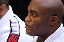 LAS VEGAS, NV - JULY 5:   Anderson Silva works out for the fans and media during the UFC 148 Open Workouts inside XS nightclub at the Encore on July 5, 2012 in Las Vegas, Nevada.  (Photo by Josh Hedges/Zuffa LLC/Zuffa LLC via Getty Images)