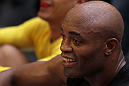 LAS VEGAS, NV - JULY 5:   Anderson Silva works out for the fans and media during the UFC 148 Open Workouts inside XS nightclub at the Encore on July 5, 2012 in Las Vegas, Nevada.  (Photo by Josh Hedges/Zuffa LLC/Zuffa LLC via Getty Images)