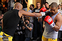 LAS VEGAS, NV - JULY 5:   Anderson Silva works out for the fans and media during the UFC 148 Open Workouts inside XS nightclub at the Encore on July 5, 2012 in Las Vegas, Nevada.  (Photo by Josh Hedges/Zuffa LLC/Zuffa LLC via Getty Images)