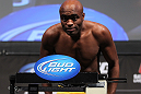 LAS VEGAS, NV - JULY 6:   Anderson Silva makes weight during the UFC 148 Weigh In at the Mandalay Bay Events Center on July 6, 2012 in Las Vegas, Nevada.  (Photo by Josh Hedges/Zuffa LLC/Zuffa LLC via Getty Images)