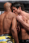 LAS VEGAS, NV - JULY 6:   (L-R) Opponents Anderson Silva and Chael Sonnen face off during the UFC 148 Weigh In at the Mandalay Bay Events Center on July 6, 2012 in Las Vegas, Nevada.  (Photo by Josh Hedges/Zuffa LLC/Zuffa LLC via Getty Images)