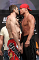 LAS VEGAS, NV - JULY 6:   (L-R) Opponents Forrest Griffin and Tito Ortiz face off during the UFC 148 Weigh In at the Mandalay Bay Events Center on July 6, 2012 in Las Vegas, Nevada.  (Photo by Josh Hedges/Zuffa LLC/Zuffa LLC via Getty Images)