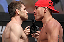 LAS VEGAS, NV - JULY 6:   (L-R) Opponents Forrest Griffin and Tito Ortiz face off during the UFC 148 Weigh In at the Mandalay Bay Events Center on July 6, 2012 in Las Vegas, Nevada.  (Photo by Josh Hedges/Zuffa LLC/Zuffa LLC via Getty Images)