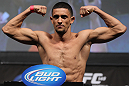 LAS VEGAS, NV - JULY 6:   Yoislandy Izquierdo makes weight during the UFC 148 Weigh In at the Mandalay Bay Events Center on July 6, 2012 in Las Vegas, Nevada.  (Photo by Josh Hedges/Zuffa LLC/Zuffa LLC via Getty Images)