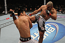 LAS VEGAS, NV - JULY 7:   (R-L) Costa Philippou kicks Riki Fukuda during their middleweight bout at UFC 148 inside MGM Grand Garden Arena on July 7, 2012 in Las Vegas, Nevada.  (Photo by Josh Hedges/Zuffa LLC/Zuffa LLC via Getty Images)  *** Local Caption *** Constantinos Philippou; Riki Fukuda