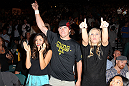 LAS VEGAS, NV - JULY 7:   Channing Tatum (center) in attendance during UFC 148 inside MGM Grand Garden Arena on July 7, 2012 in Las Vegas, Nevada.  (Photo by Jeff Bottari/Zuffa LLC via Getty Images)  *** Local Caption *** Channing Tatum