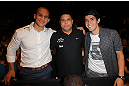 LAS VEGAS, NV - JULY 7:   (L-R) Junior dos Santos, Ronaldo & Kaka in attendance during UFC 148 inside MGM Grand Garden Arena on July 7, 2012 in Las Vegas, Nevada.  (Photo by Jeff Bottari/Zuffa LLC via Getty Images)  *** Local Caption *** Junior dos Santos; Ronaldo; Kaka