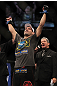 LAS VEGAS, NV - JULY 7:   Demian Maia reacts to being declared the winner in his fight against Dong Hyun Kimg during UFC 148 inside MGM Grand Garden Arena on July 7, 2012 in Las Vegas, Nevada.  (Photo by Josh Hedges/Zuffa LLC/Zuffa LLC via Getty Images)  *** Local Caption *** Demian Maia