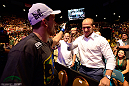 LAS VEGAS, NV - JULY 7:   (L-R) Demian Maia celebrates with Junior dos Santos after his fight with Dong Hyun Kim during UFC 148 inside MGM Grand Garden Arena on July 7, 2012 in Las Vegas, Nevada.  (Photo by Donald Miralle/Zuffa LLC/Zuffa LLC via Getty Images)  *** Local Caption *** Demian Maia