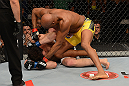 LAS VEGAS, NV - JULY 7:   (R-L) Anderson Silva punches Chael Sonnen during their UFC middleweight championship bout at UFC 148 inside MGM Grand Garden Arena on July 7, 2012 in Las Vegas, Nevada.  (Photo by Donald Miralle/Zuffa LLC/Zuffa LLC via Getty Images)  *** Local Caption *** Anderson Silva; Chael Sonnen