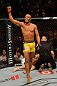 LAS VEGAS, NV - JULY 7:   Anderson Silva reacts to his victory over Chael Sonnen during their UFC middleweight championship bout at UFC 148 inside MGM Grand Garden Arena on July 7, 2012 in Las Vegas, Nevada.  (Photo by Donald Miralle/Zuffa LLC/Zuffa LLC via Getty Images)  *** Local Caption *** Anderson Silva; Chael Sonnen