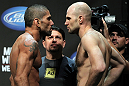 SAN JOSE, CA - JULY 10:   (L-R) Opponents Marcelo Guimaraes and Dan Stittgen face off during the UFC on Fuel TV weigh in at HP Pavilion on July 10, 2012 in San Jose, California.  (Photo by Josh Hedges/Zuffa LLC/Zuffa LLC via Getty Images)