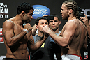 SAN JOSE, CA - JULY 10:   (L-R) Opponents Rafael Natal and Andrew Craig face off during the UFC on Fuel TV weigh in at HP Pavilion on July 10, 2012 in San Jose, California.  (Photo by Josh Hedges/Zuffa LLC/Zuffa LLC via Getty Images)