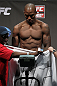 SAN JOSE, CA - JULY 10:   Francis Carmont makes weight during the UFC on Fuel TV weigh in at HP Pavilion on July 10, 2012 in San Jose, California.  (Photo by Josh Hedges/Zuffa LLC/Zuffa LLC via Getty Images)