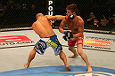SAN JOSE, CA - JULY 11:   (L-R) Chris Cariaso punches Josh Ferguson during their flyweight bout at HP Pavilion on July 11, 2012 in San Jose, California.  (Photo by Ezra Shaw/Zuffa LLC/Zuffa LLC via Getty Images)  *** Local Caption *** Chris Cariaso; Josh Ferguson