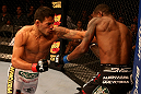 SAN JOSE, CA - JULY 11:   (L-R) Rafael dos Anjos punches Anthony Njokuani during their lightweight bout at HP Pavilion on July 11, 2012 in San Jose, California.  (Photo by Ezra Shaw/Zuffa LLC/Zuffa LLC via Getty Images)  *** Local Caption *** Rafael Dos Anjos; Anthony Njokuani