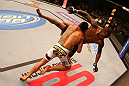 SAN JOSE, CA - JULY 11:   (L-R) Rafael dos Anjos takes down Anthony Njokuani during their lightweight bout at HP Pavilion on July 11, 2012 in San Jose, California.  (Photo by Ezra Shaw/Zuffa LLC/Zuffa LLC via Getty Images)  *** Local Caption *** Rafael Dos Anjos; Anthony Njokuani