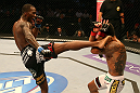 SAN JOSE, CA - JULY 11:   (L-R) Anthony Njokuani kicks Rafael dos Anjos during their lightweight bout at HP Pavilion on July 11, 2012 in San Jose, California.  (Photo by Ezra Shaw/Zuffa LLC/Zuffa LLC via Getty Images)  *** Local Caption *** Rafael Dos Anjos; Anthony Njokuani