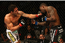 SAN JOSE, CA - JULY 11:   (L-R) Rafael dos Anjos punches Anthony Njokuani during their lightweight bout at HP Pavilion on July 11, 2012 in San Jose, California.  (Photo by Ezra Shaw/Zuffa LLC/Zuffa LLC via Getty Images)  *** Local Caption *** Rafael Dos Anjos; Anthony Njokuani