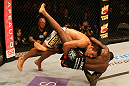 SAN JOSE, CA - JULY 11:   Rafael dos Anjos (white shorts) takes down Anthony Njokuani during their lightweight bout at HP Pavilion on July 11, 2012 in San Jose, California.  (Photo by Ezra Shaw/Zuffa LLC/Zuffa LLC via Getty Images)  *** Local Caption *** Rafael Dos Anjos; Anthony Njokuani